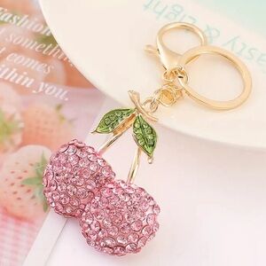 PINK CHERRY STYLE ALLOY RHINESTONE CUTE CHERRY KEYCHAIN